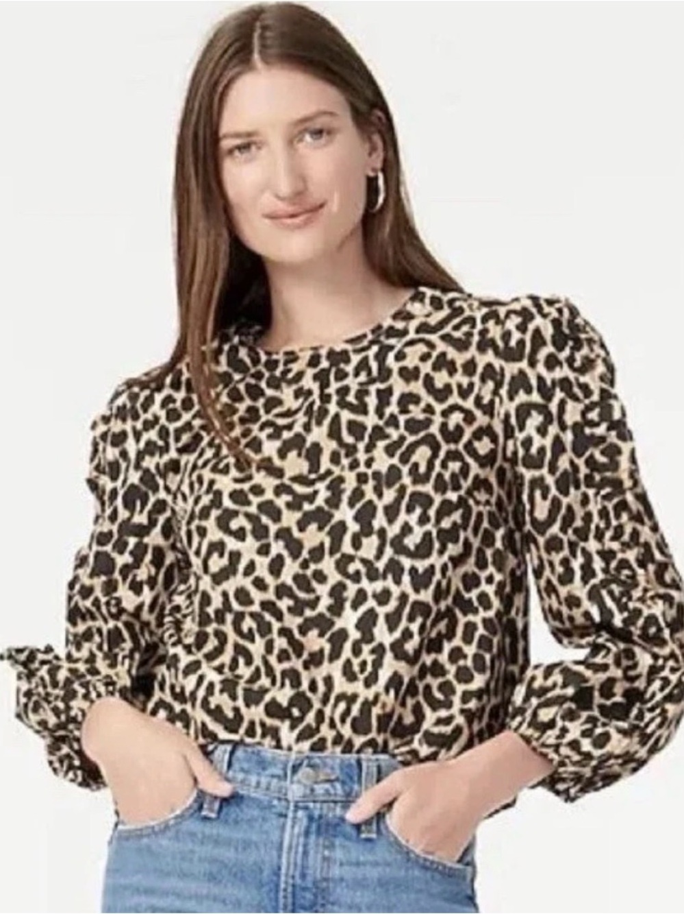 J.Crew Medium Leopard Print Ruffle Sleeve Blouse